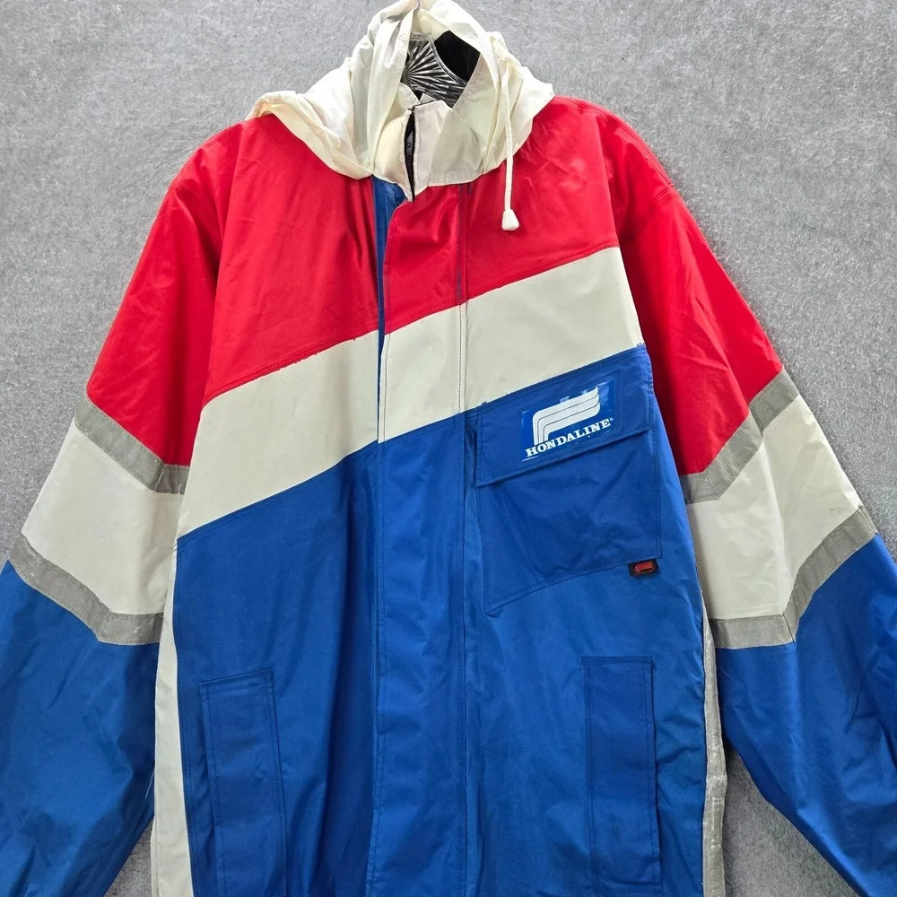 VINTAGE Honda Men Pants XS Red White Blue Colorblock Jumpsuit Racing Hood READ